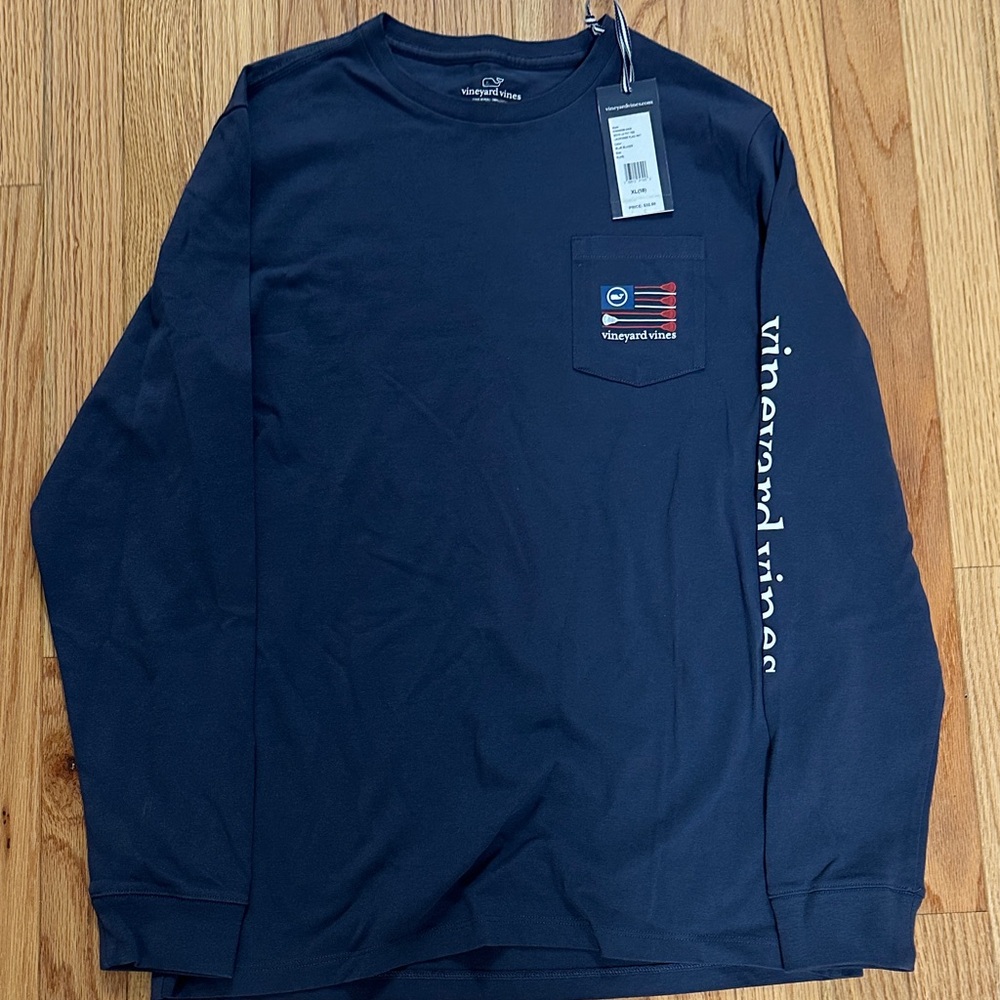 Vineyard Vines Navy Long Sleeve Tee Lacrosse Flag Tee Boys XL (18).